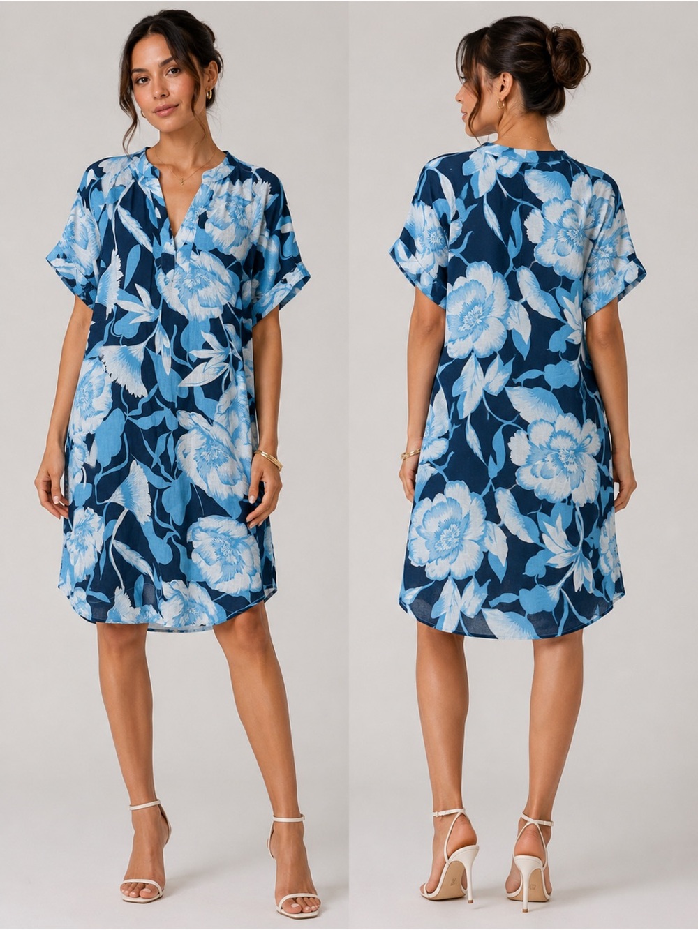 Blue Floral Swim Cover-Up Dress